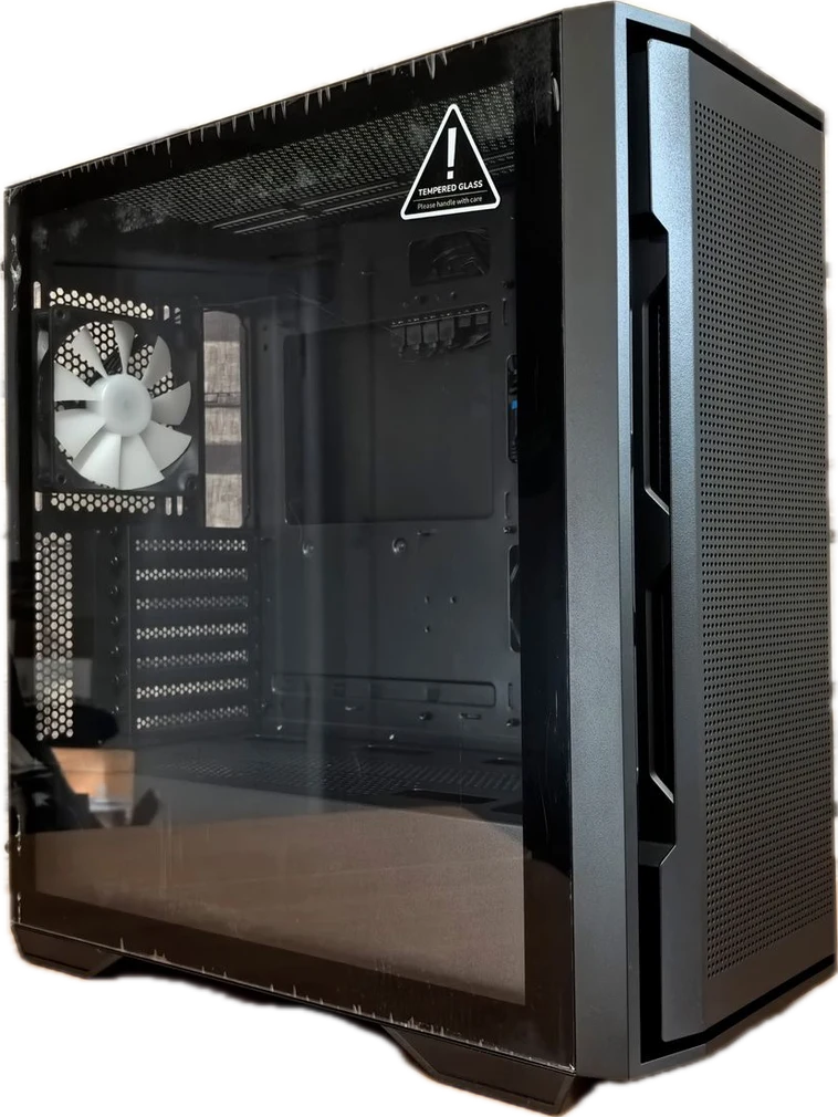 Gabinete de computador preto com painel lateral de vidro